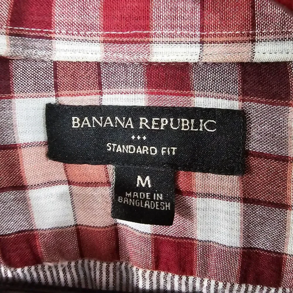 Banana‎ Republic Standard Fit Button Down Shirt Mens Plaid Checked Red White M